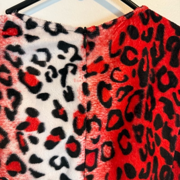 BATSHEVA RUFFLED LEOPARD PRINT VELVET DRESS RED WHITE LONG SLEEVE SZ 8 POCKETS - Picture 6 of 9